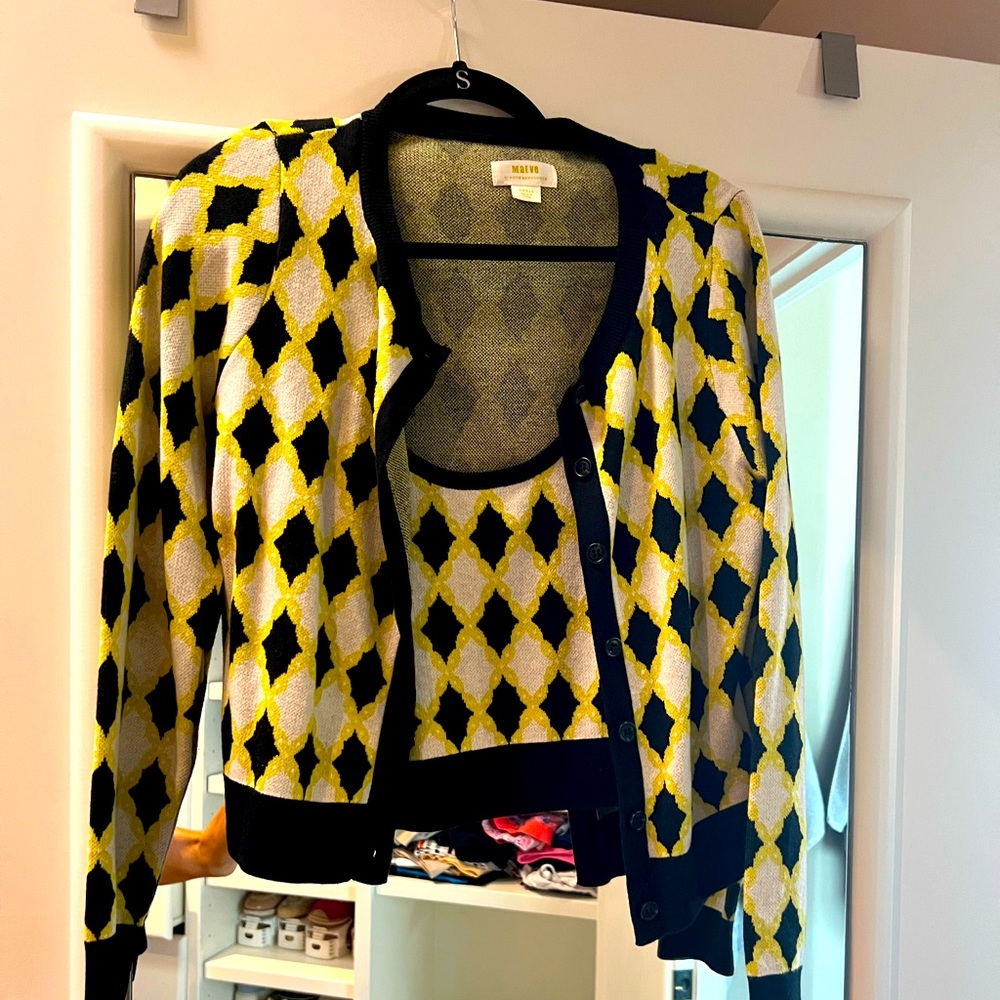 Anthropologie - size S cardigan and tank top in blue and yellow